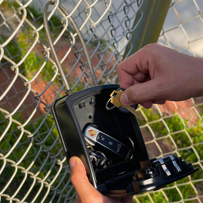 ® Key Lock Box Portable with Cable Shackle & Wall Mount – Waterproof Heavy Duty Metal Lock Box for Keys with 4-Digit Combination Code on Door Knob, Fence, Pipe or Gate (Black, XXL)