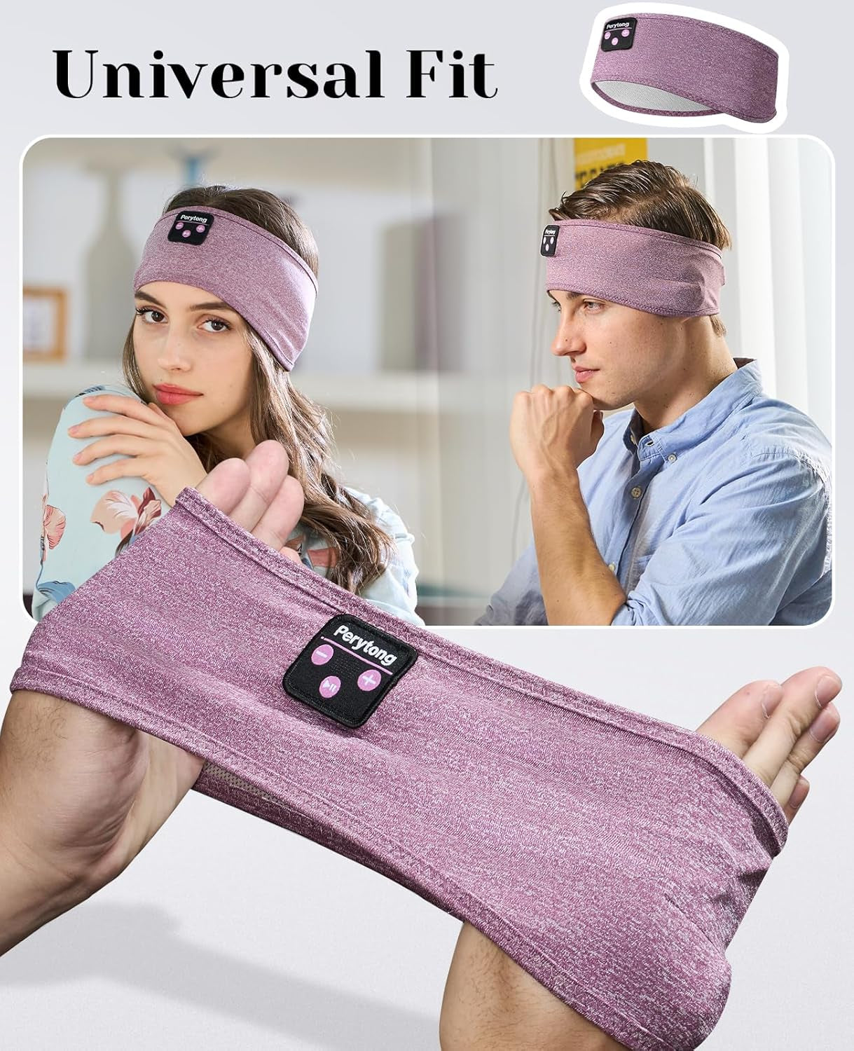 Sleep Headphones Wireless, Bluetooth Sports Headband Headphones with Ultra-Thin HD Stereo Speakers Perfect for Sleeping,Workout,Jogging,Yoga,Insomnia, Air Travel, Meditation (Purple)