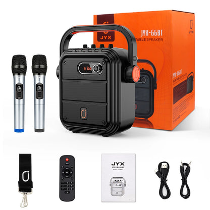 Portable Bluetooth Speaker, Outdoor Speaker with FM Radio, Portable PA System with 2 Microphones, Deep Bass, Wireless Stereo Pairing, AUX Input, TWS