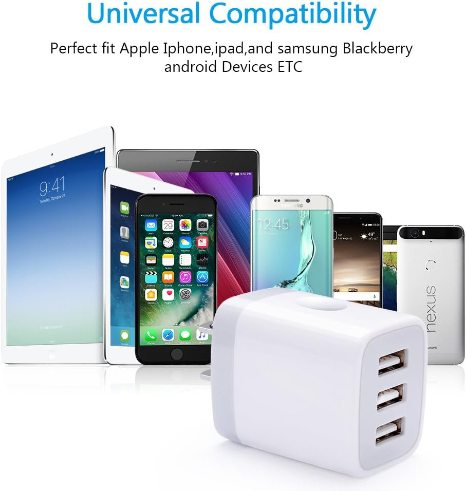 USB Wall Charger,  2Pack Wall Plug 3-Port USB Charging Station 3.1A Power Adapter Multi Port Quick Charger Block Cube for Iphone 17 16 15 14 13 12 11 Pro XS MAX 8 Ipad Samsung Galaxy S25 S24 S23