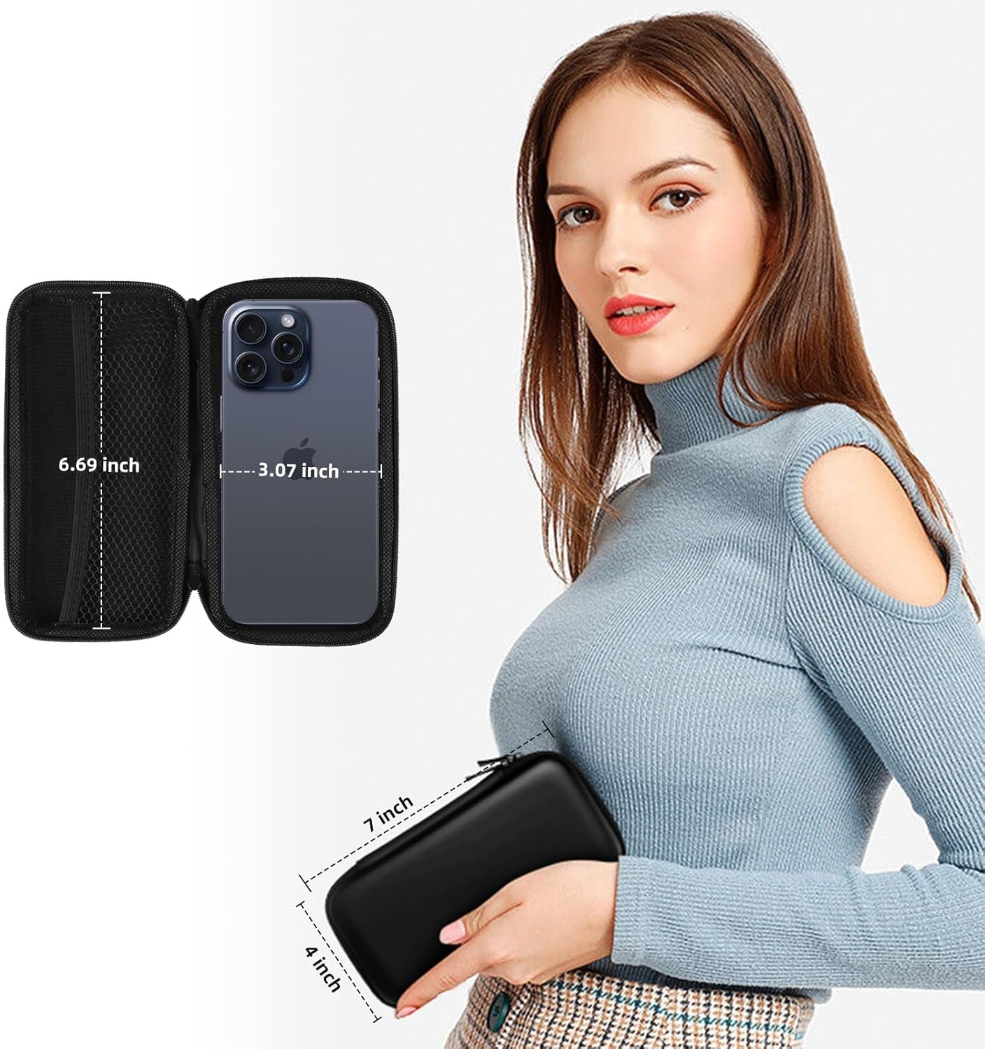 Shockproof Travel Essentials Organizer Charger Case, Space-Optimized Small Zipper Electronics Accessories Pouch Tech Cord Cable Power Bank Storage for Women Men, 6.5X3.2X1 in (Black)