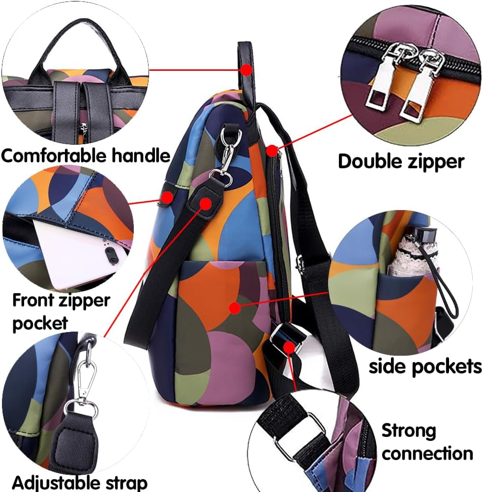 Backpack Purse for Women Anti-Theft Bag Waterproof Small Nylon Lightweight Backpack College Bookbag Shoulder Bag Travel Bag