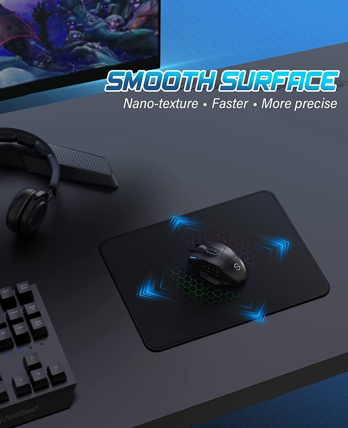Computer Mouse Pad with Stitched Edges, Washable Mouse Mat with Superior Micro-Weave Cloth, Gaming Mouse Pad for Office & Home, Non-Slip Rubber Base, Black