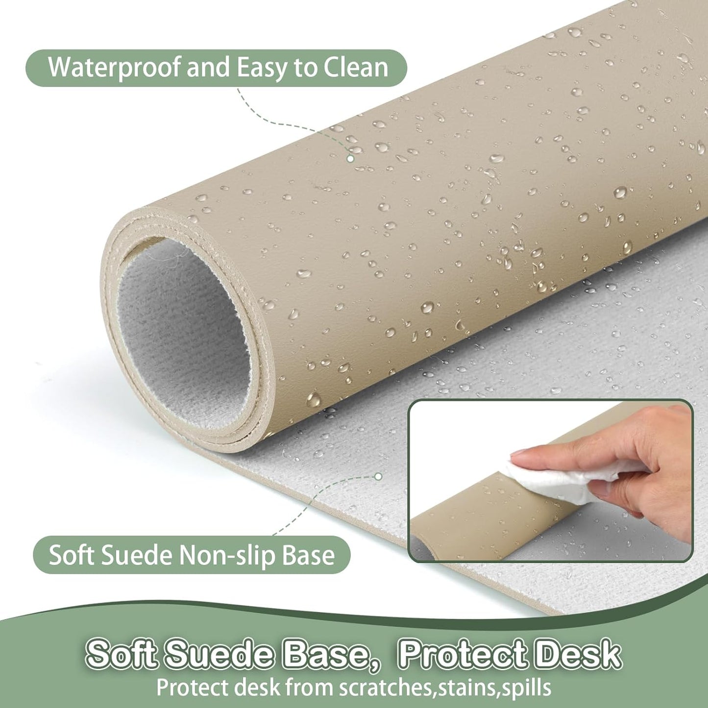 Leather Desk Pad Protector,Non-Slip Mouse Pad,Laptop Desk Pad,Office Mouse Mat,Waterproof Leather Desk Blotter,Desk Writing Pad for Office and Home (M-Beige,30"X14")