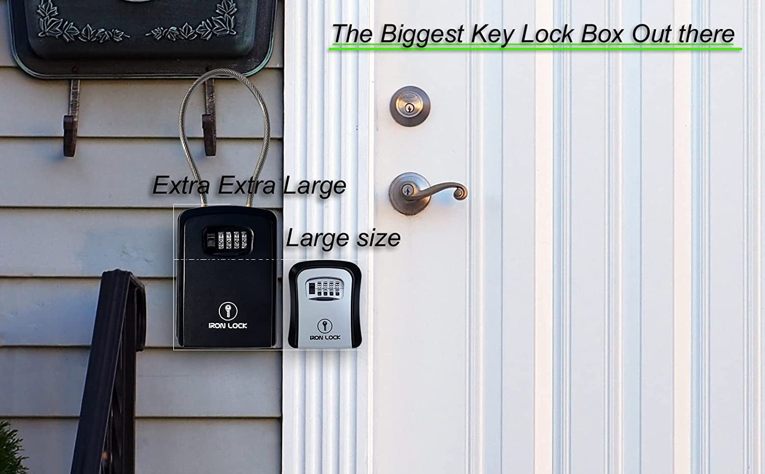 ® Key Lock Box Portable with Cable Shackle & Wall Mount – Waterproof Heavy Duty Metal Lock Box for Keys with 4-Digit Combination Code on Door Knob, Fence, Pipe or Gate (Black, XXL)