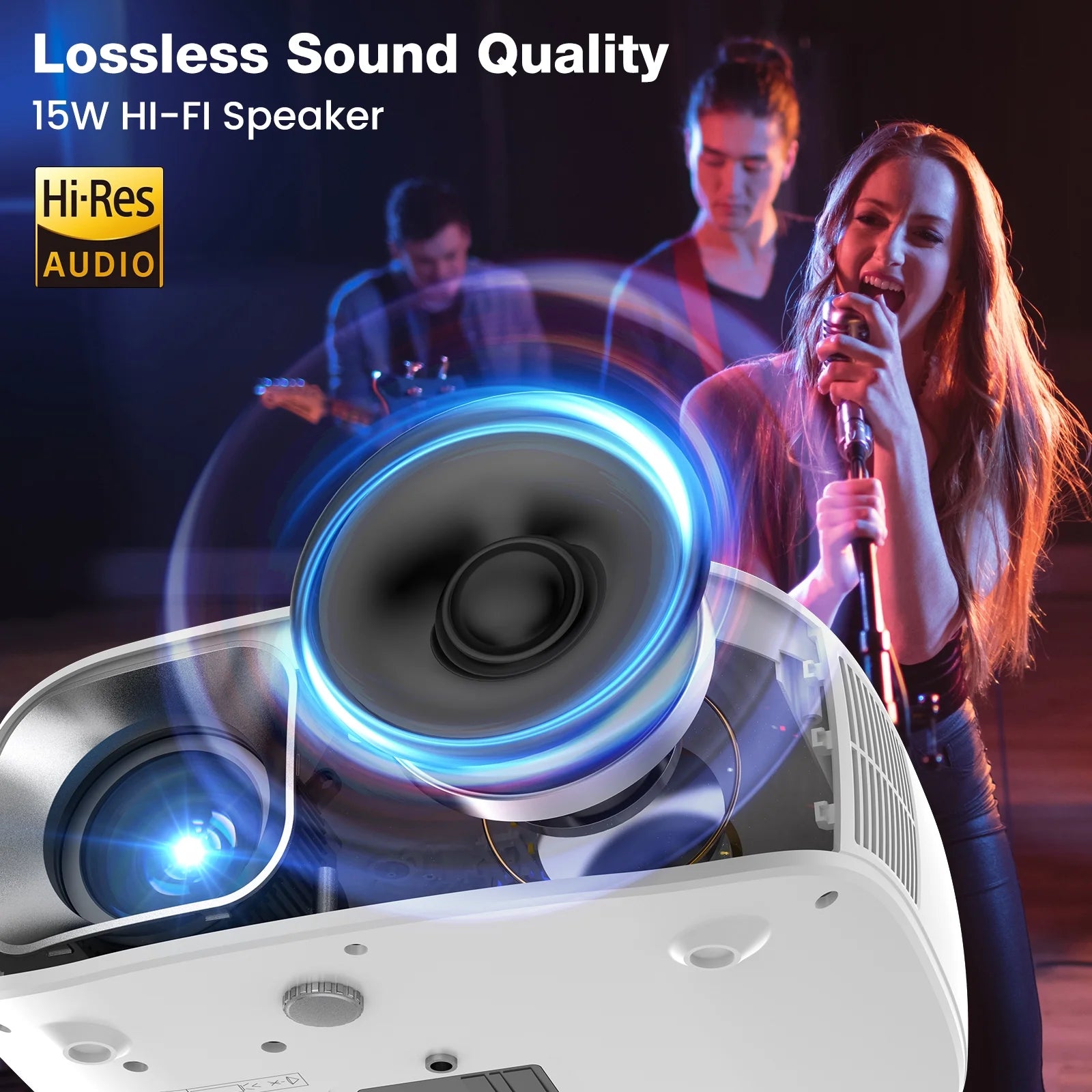 Projector with Wifi and Bluetooth Portable Projectors, 4K Support Mini Projector with Speaker, FHD Native 1080P Projectors for Outdoor Movies Home Theater