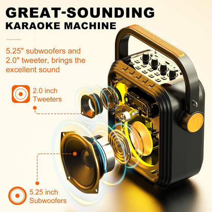 Portable Bluetooth Speaker, Outdoor Speaker with FM Radio, Portable PA System with 2 Microphones, Deep Bass, Wireless Stereo Pairing, AUX Input, TWS