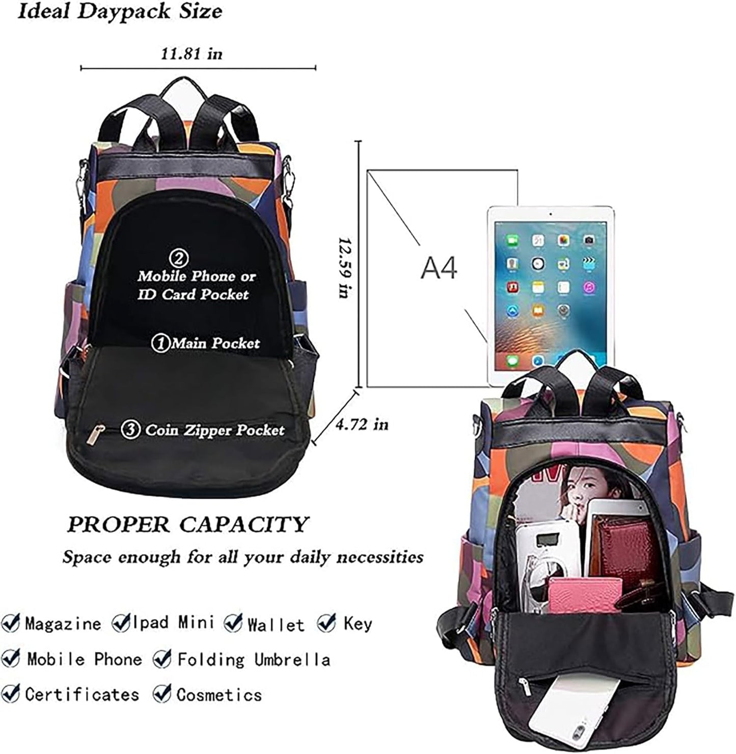 Backpack Purse for Women Anti-Theft Bag Waterproof Small Nylon Lightweight Backpack College Bookbag Shoulder Bag Travel Bag