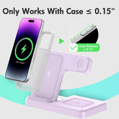 Wireless Charger for Iphone,3 in 1 Wireless Charging Station for Iphone 17 16 15 14 13 12 11 Pro Max plus XS XR X 8,For Iwatch 9 8 7 6 5 4 3 2 Se,For Airpods 3 2 Pro,Purple,No Adapter