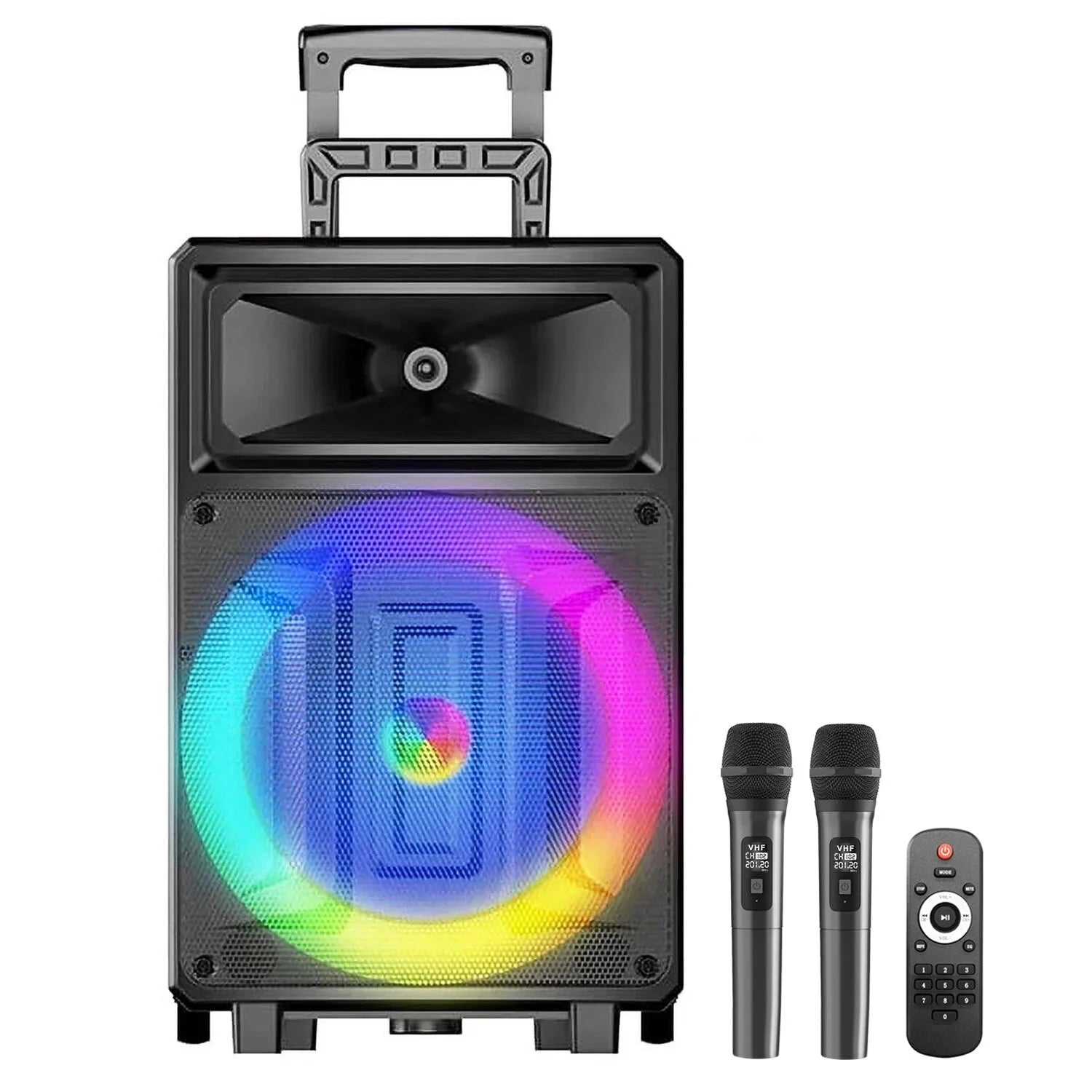 Karaoke Machine with 2 Wireless Microphones, Bluetooth Speaker, and Portable PA System – Includes FM Radio and 12" Woofer for Party