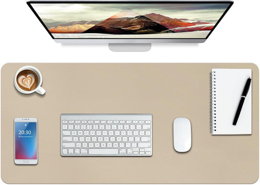 Leather Desk Pad Protector,Non-Slip Mouse Pad,Laptop Desk Pad,Office Mouse Mat,Waterproof Leather Desk Blotter,Desk Writing Pad for Office and Home (M-Beige,30"X14")