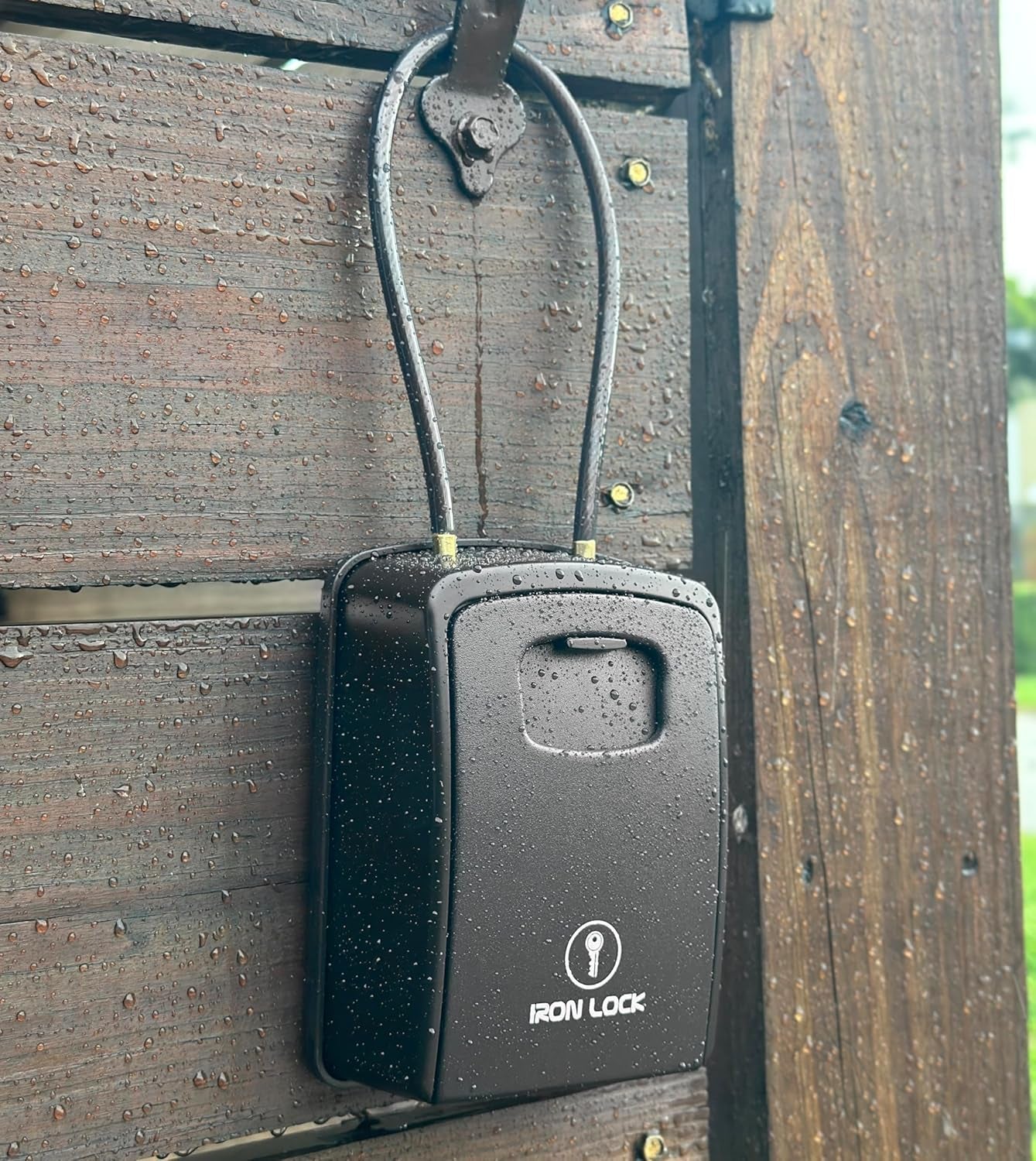 ® Key Lock Box Portable with Cable Shackle & Wall Mount – Waterproof Heavy Duty Metal Lock Box for Keys with 4-Digit Combination Code on Door Knob, Fence, Pipe or Gate (Black, XXL)