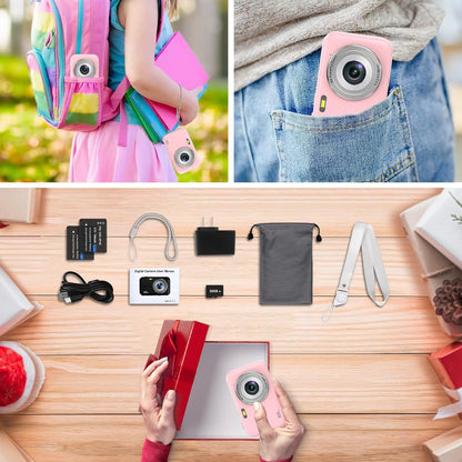 Digital Camera Kids Camera with 32GB Card FHD 1080P 44MP Vlogging Camera 16X Digital Zoom Portable Camera (Pink)