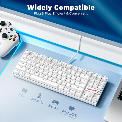 K552P Mechanical Gaming Keyboard TKL with 18 Backlight Modes, Hot-Swappable Red Switches, 87-Key Compact Ergonomic Design, N-Key Rollover & Software Programmable Macro - RGB, White