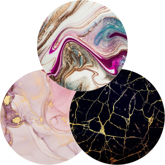 Mouse Pad, Cute Circular Mousepad with Design, Beautiful Parttern Mouse Pads with Stitched Edge, 7.9X7.9 Inch Small Mouse Mat for Laptop and Computer(3Pack Pretty Marble-2)