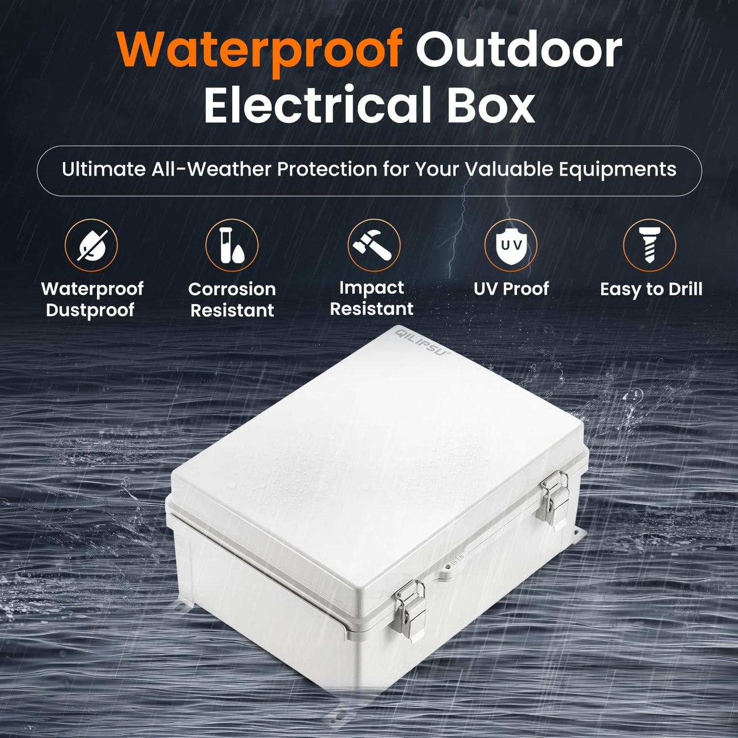Waterproof Junction Box IP67 Outdoor Plastic Electrical Project Enclosure Weatherproof with Mounting Plate, Wall Brackets, Hinged Grey Cover 16.1"X12.2"X7.1"