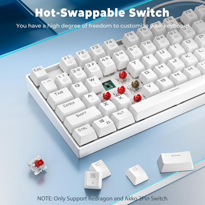 K552P Mechanical Gaming Keyboard TKL with 18 Backlight Modes, Hot-Swappable Red Switches, 87-Key Compact Ergonomic Design, N-Key Rollover & Software Programmable Macro - RGB, White