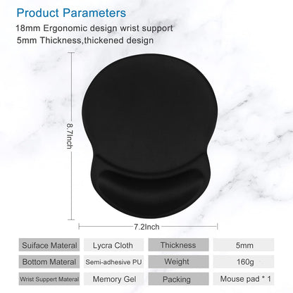Ergonomic Mouse Pad with Gel Wrist Rest Support Gaming Small Wrist Rest Smooth Surface Non-Slip PU Base Comfortable Office Supplies Pain Relief, 8.7 X 7.2 Inches, Black