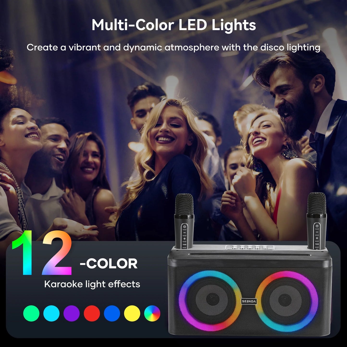 Karaoke Machine, Portable Speaker PA Systerm with 2 Wireless Microphones for Adults and Kids