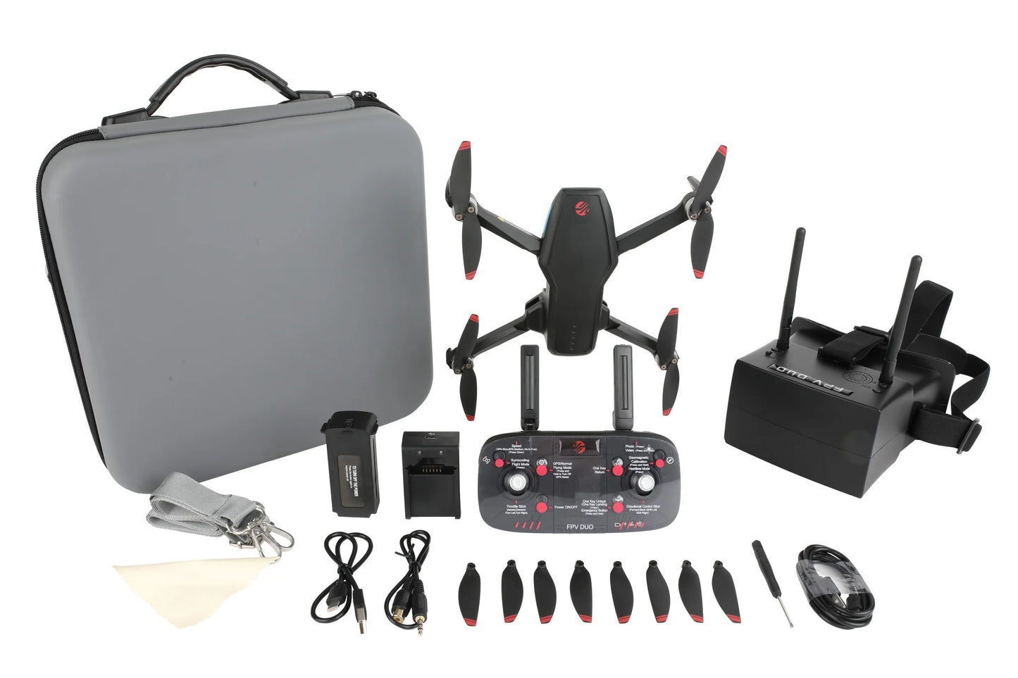FPV Duo Racing Drone with Goggles and GPS, Black