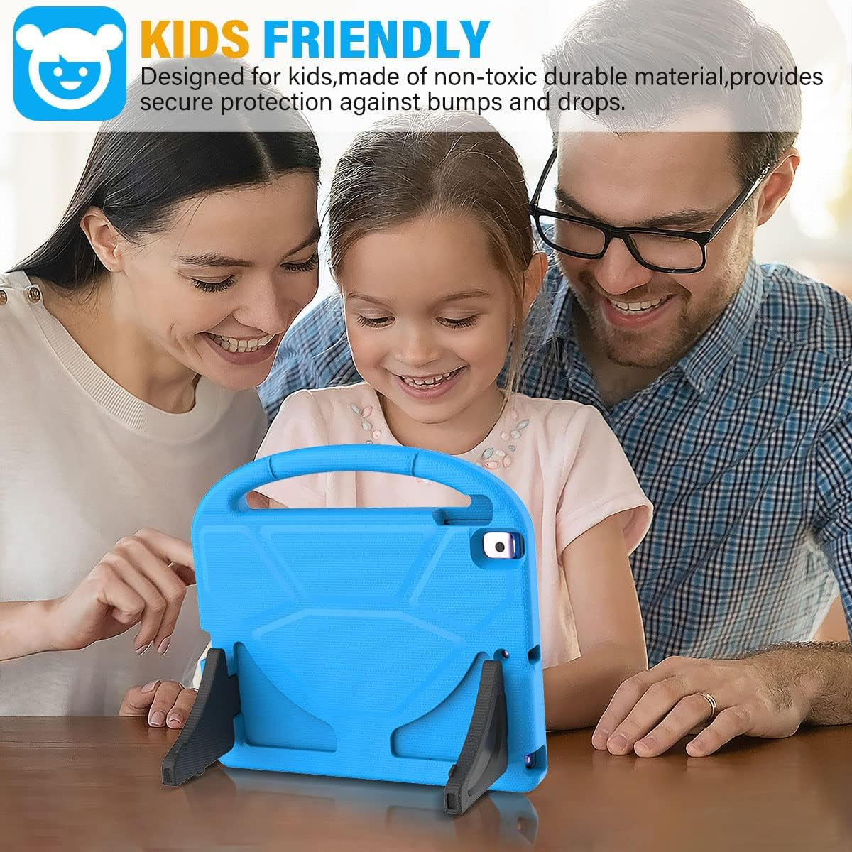 Kids Case for Ipad 9Th/8Th/7Th Generation - Ipad 10.2 Inch 2021/2020/2019 Case with Built-In Screen Protector, Durable Shockproof Handle Stand Kids Cover for Apple Ipad 7/8/9 Gen, Blue