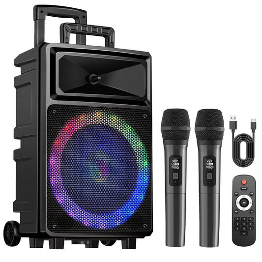 Karaoke Machine with 2 Wireless Microphones, Bluetooth Speaker, and Portable PA System – Includes FM Radio and 12" Woofer for Party
