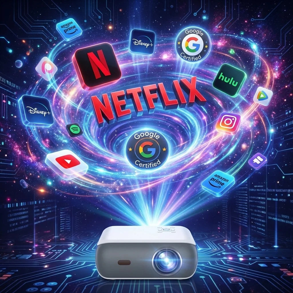 4K Supported Google TV Projector,Google Officially Licensed,Dolby Audio,Electric Focus & Auto Vertical Keystone